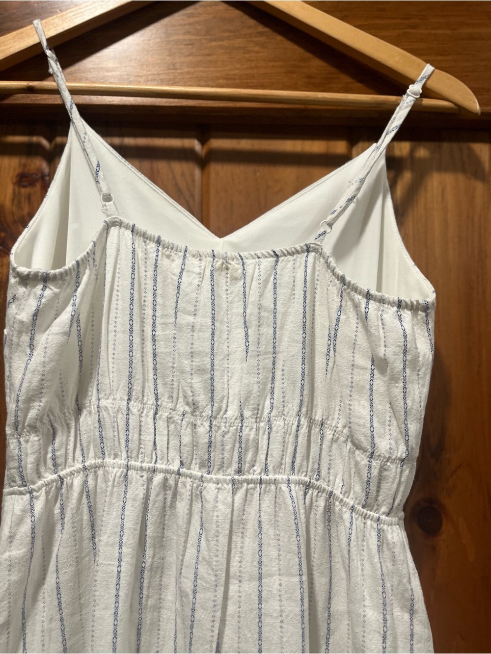 Monteau White and Navy Striped V-Neck Midi Dress with Side Slit - Picture 7 of 8